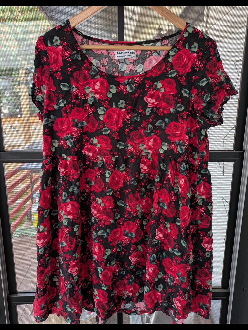 American Apparel Black & Red Floral Babydoll Dress